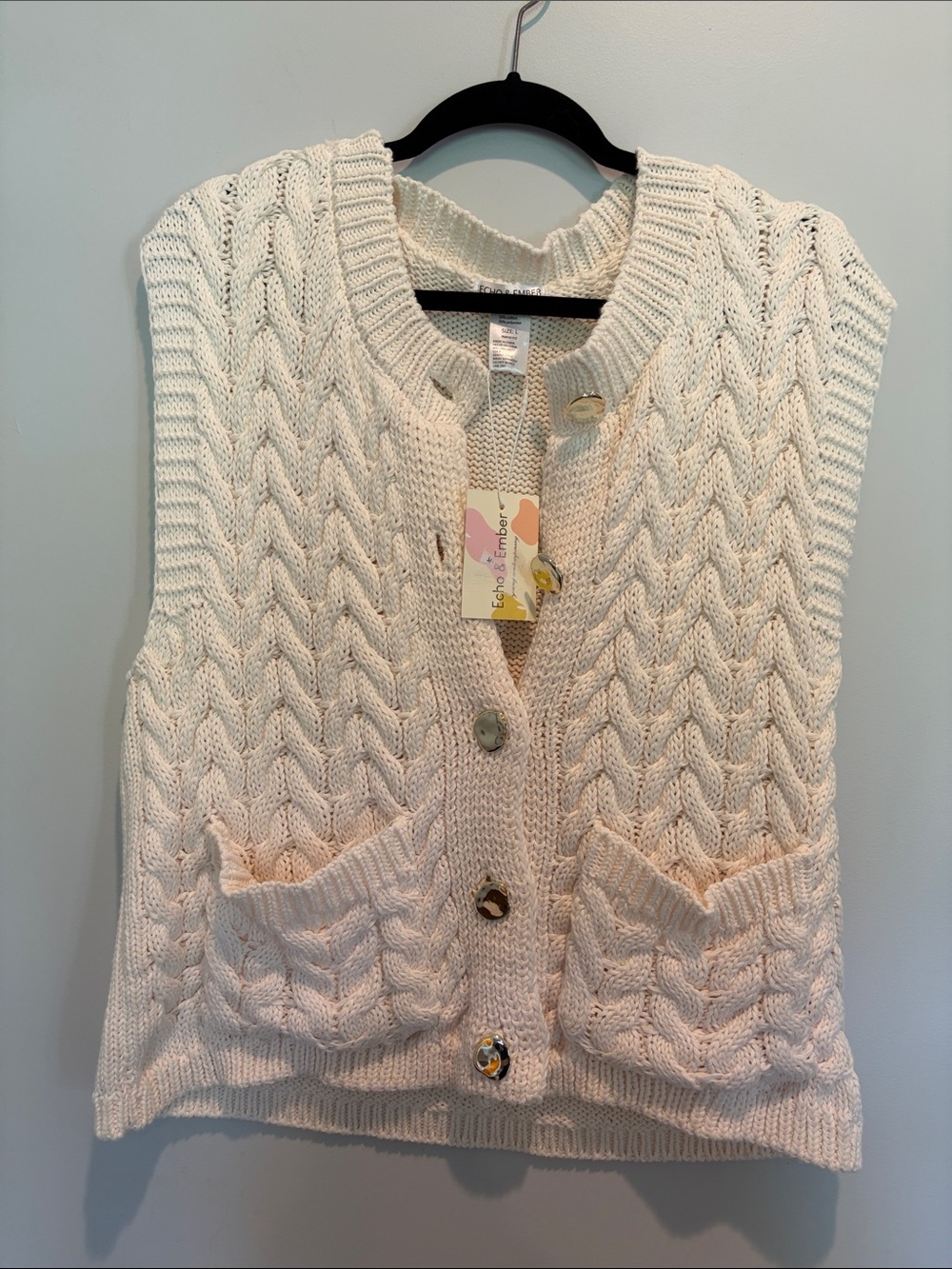 Cream Cable-Knit Sleeveless Cardigan Vest